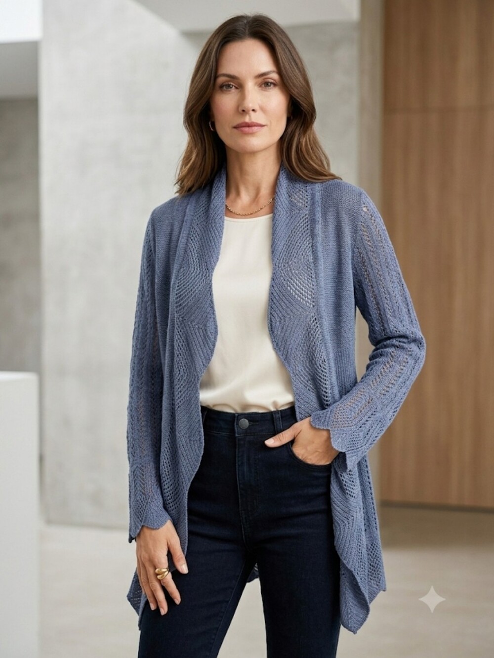 Kenar Blue Gray Linen Blend Knitted Cardigan Business Casual Size Medium